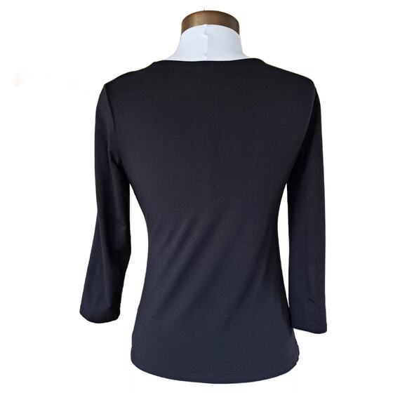 Lafayette 148 Black 3/4 Sleeve Top Size Small Stretch Jersey Pleated - Picture 2 of 7